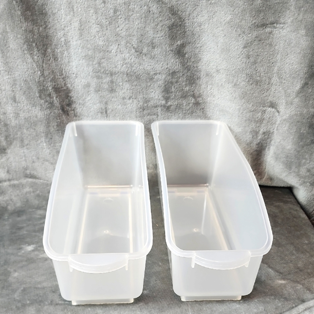 Rolling Set of 2 Clear Storage Bins.New. 13 Longx4.5 Wx5 H Kichen And Pantry